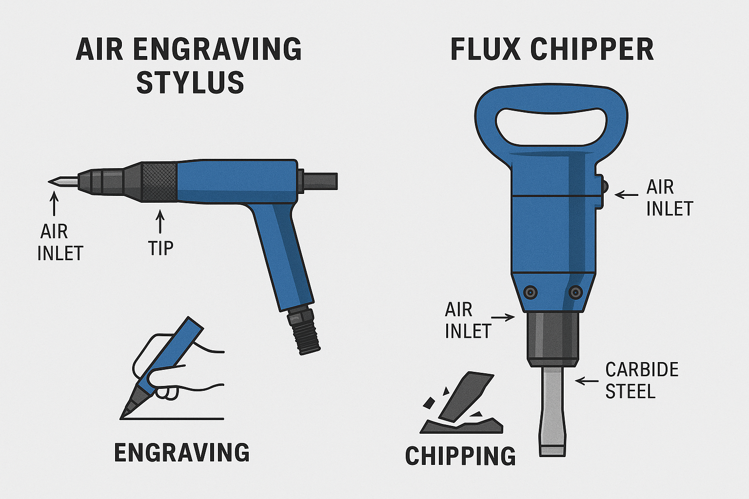 Ilmakaiverruskynä ja flux-hakkuri